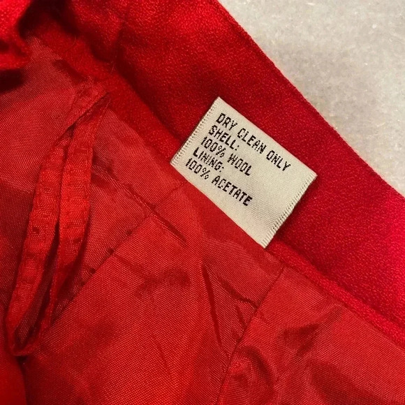 Red 100% Wool Knee Length Pencil Skirt Lined Pockets Zip Back Slit Size 14 - Picture 11 of 11